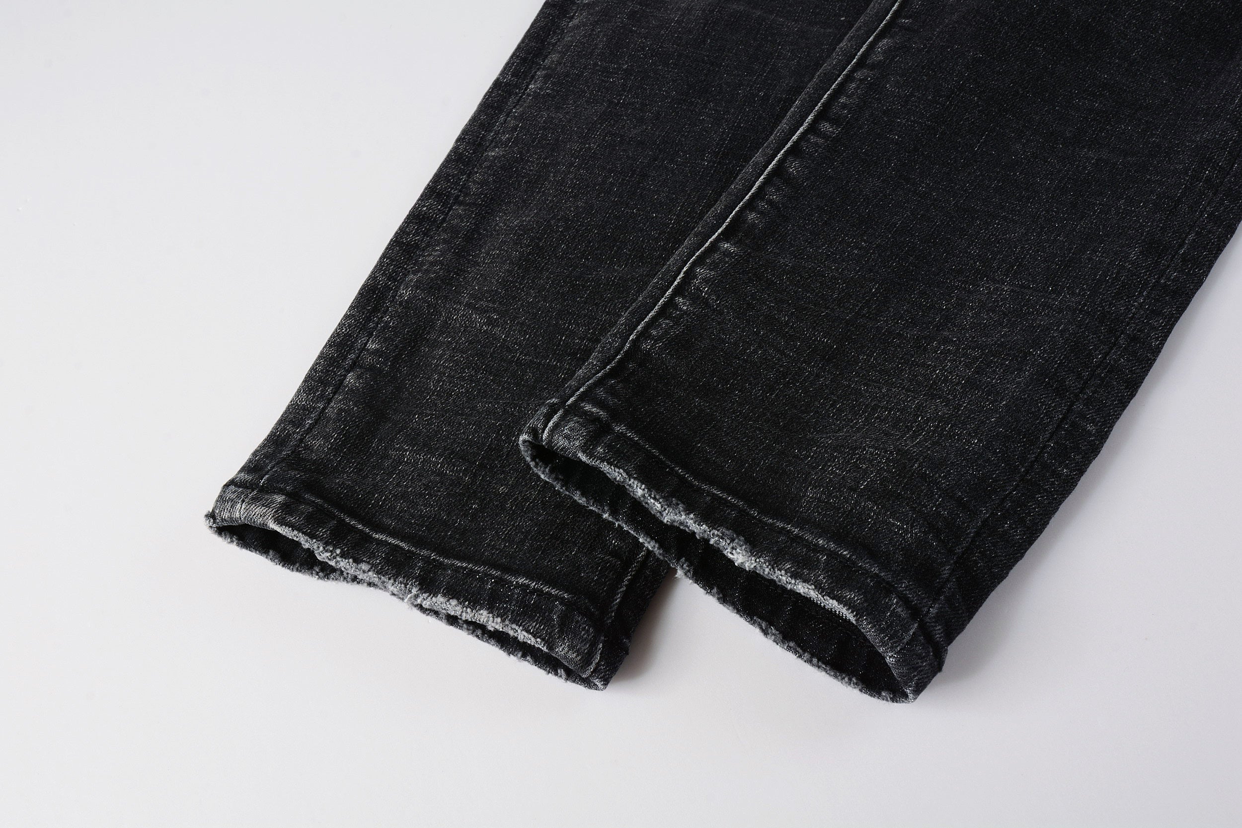 Men's Distressed Black Gray Skinny Jeans with Ripped Holes & Button Fly