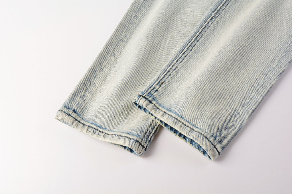Men's Light Wash Graphic Print Distressed Skinny Jeans - Stretch Denim