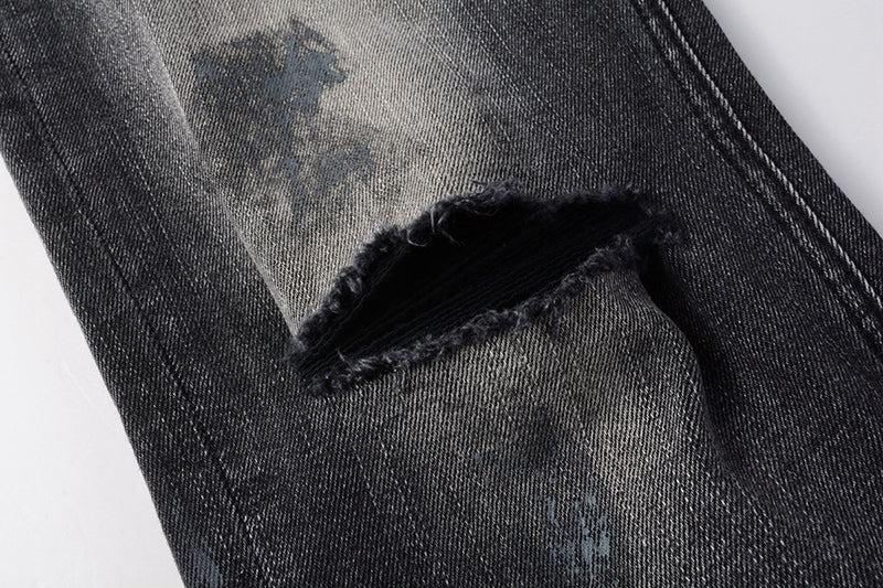Men's Black Gray Washed Distressed Skinny Jeans - Streetwear Ripped Denim Pants