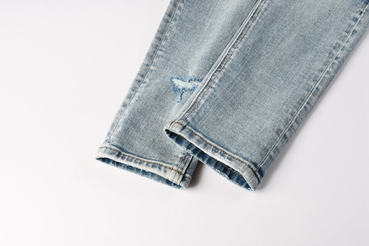 Men’s Light Wash Biker Skinny Jeans - Distressed Street Denim