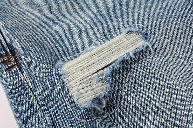 Men’s Ksubi Style Light Blue Patchwork Distressed Skinny Jeans Streetwear Denim