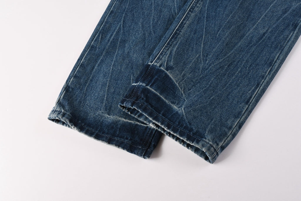 Men’s Vintage Blue Baggy Jeans - Distressed Knee Patch Denim