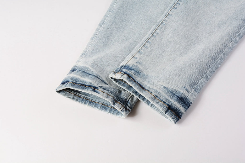 Men’s Slim Fit Light Blue Distressed Stretch Denim