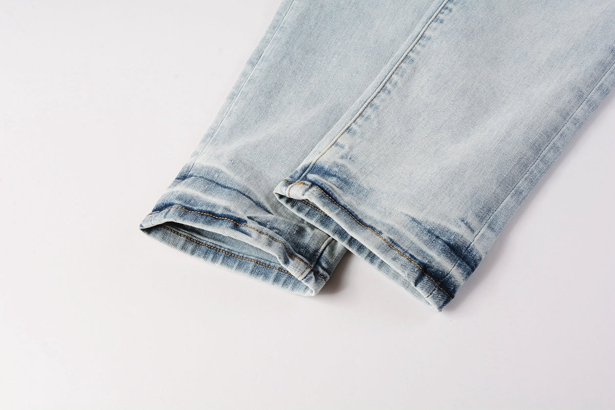 Men’s Slim Fit Light Blue Distressed Stretch Denim