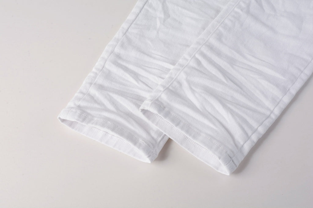 Men’s White Slim Fit Ripped Street Style Distressed Denim Jeans