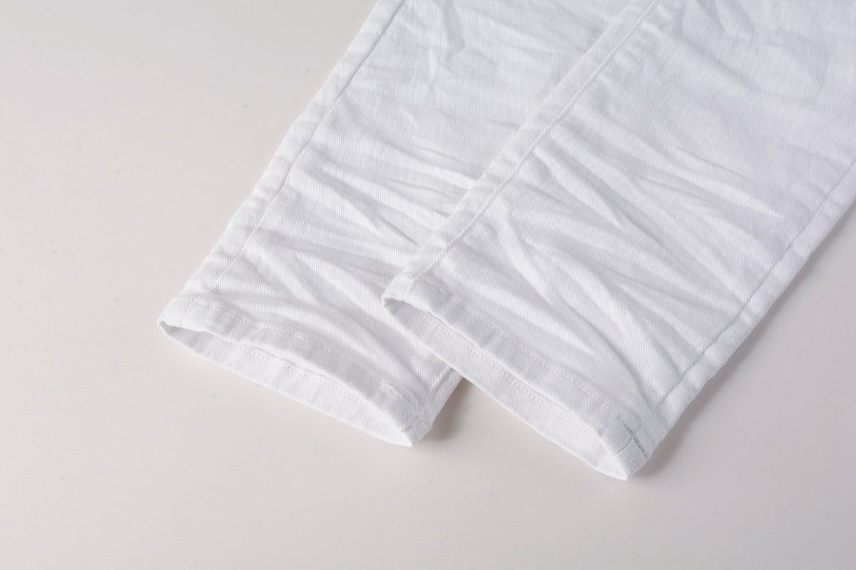 Men’s White Slim Fit Ripped Street Style Distressed Denim Jeans