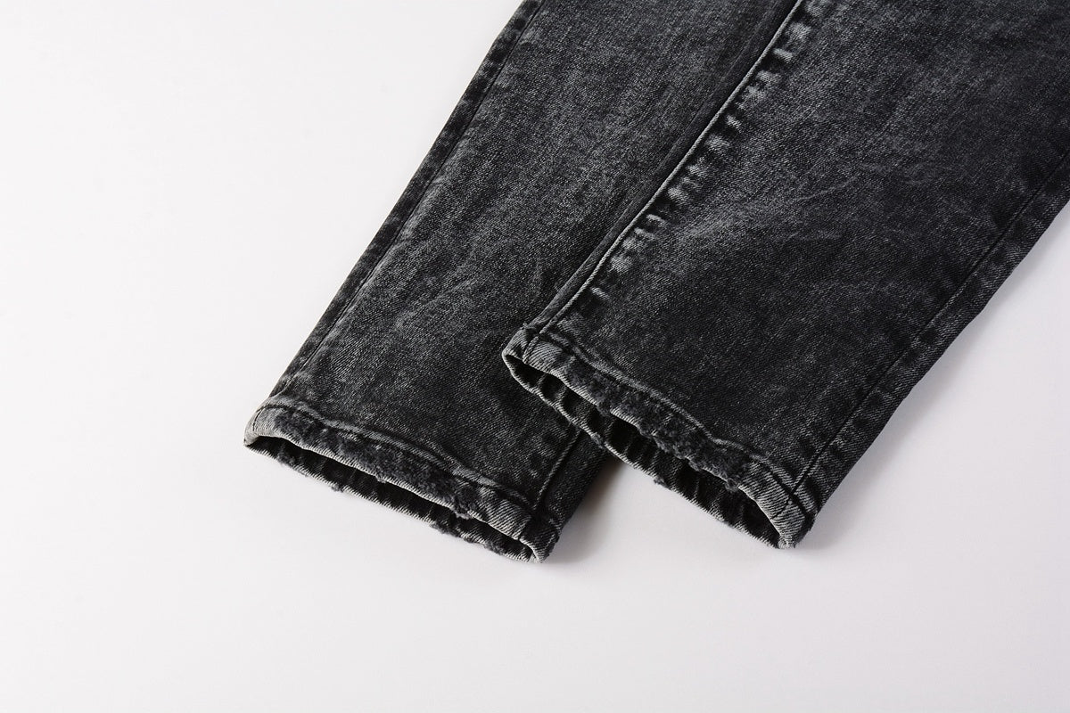 Men's High Street Distressed Black Gray Simple Stretch Slim Fit Ripped Jeans