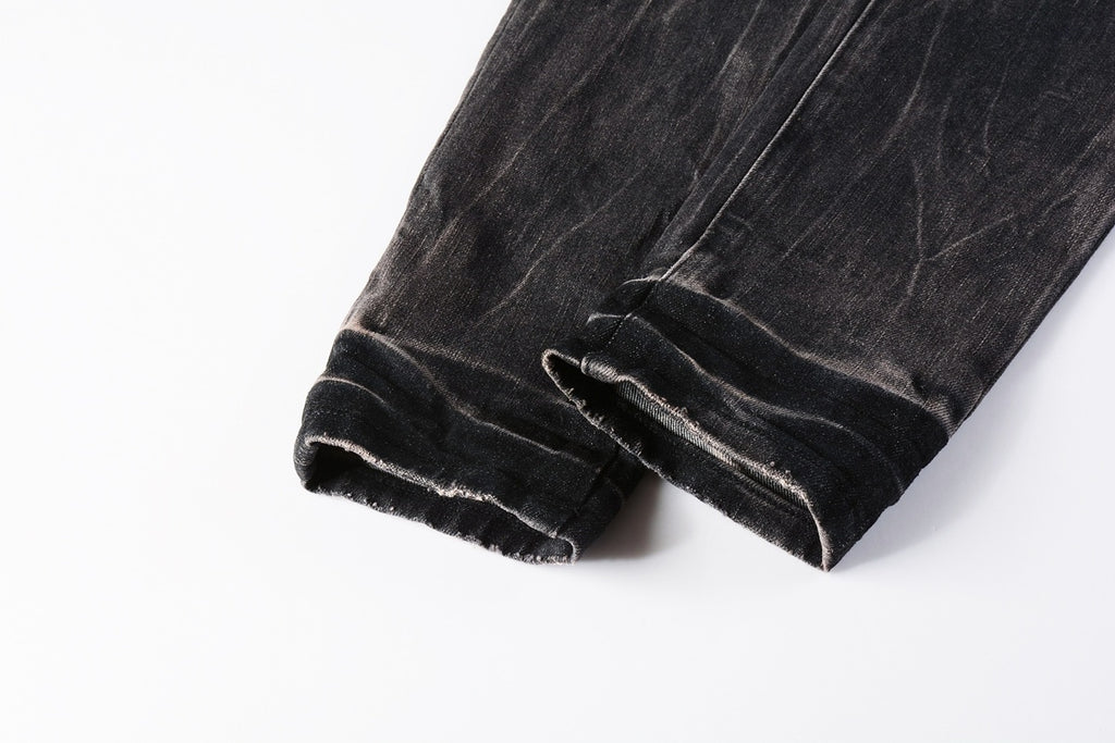 Men's High Street Distressed Vintage Gray Stretch Ripped Jeans