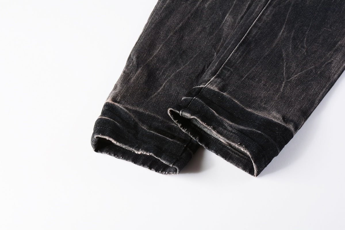 Men's High Street Distressed Vintage Gray Stretch Ripped Jeans