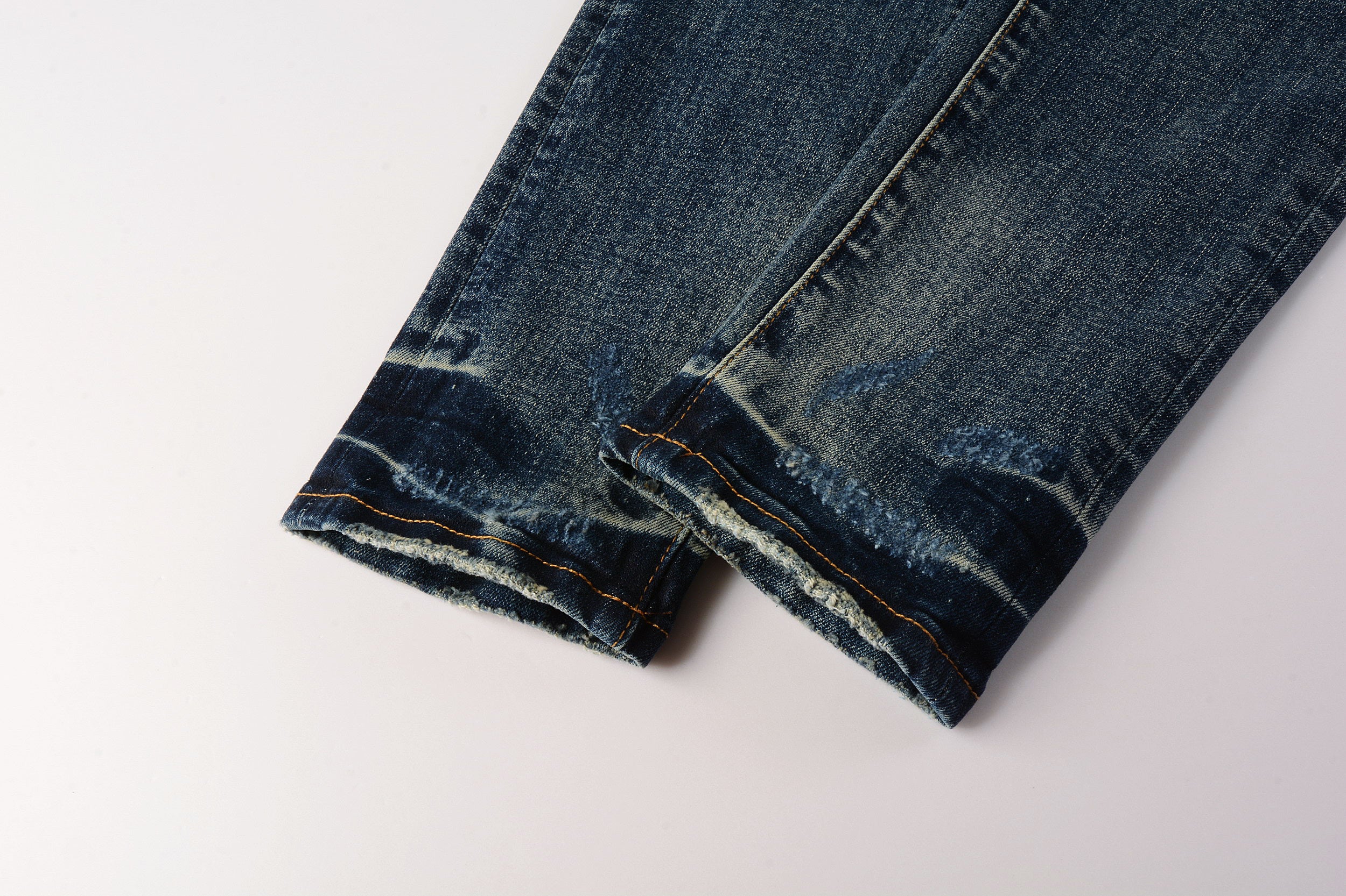 Men's Distressed Dark Blue Skinny Jeans with Ripped Holes & Button Fly