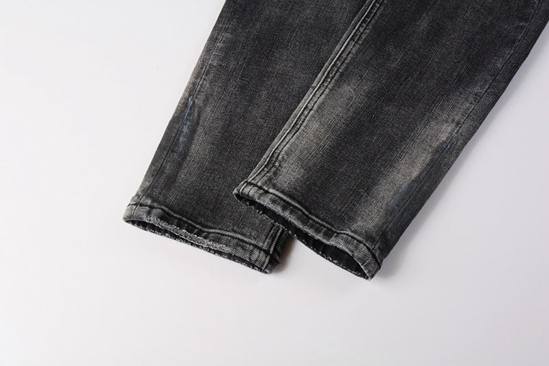 Men's Black Gray Washed Distressed Skinny Jeans - Streetwear Ripped Denim Pants