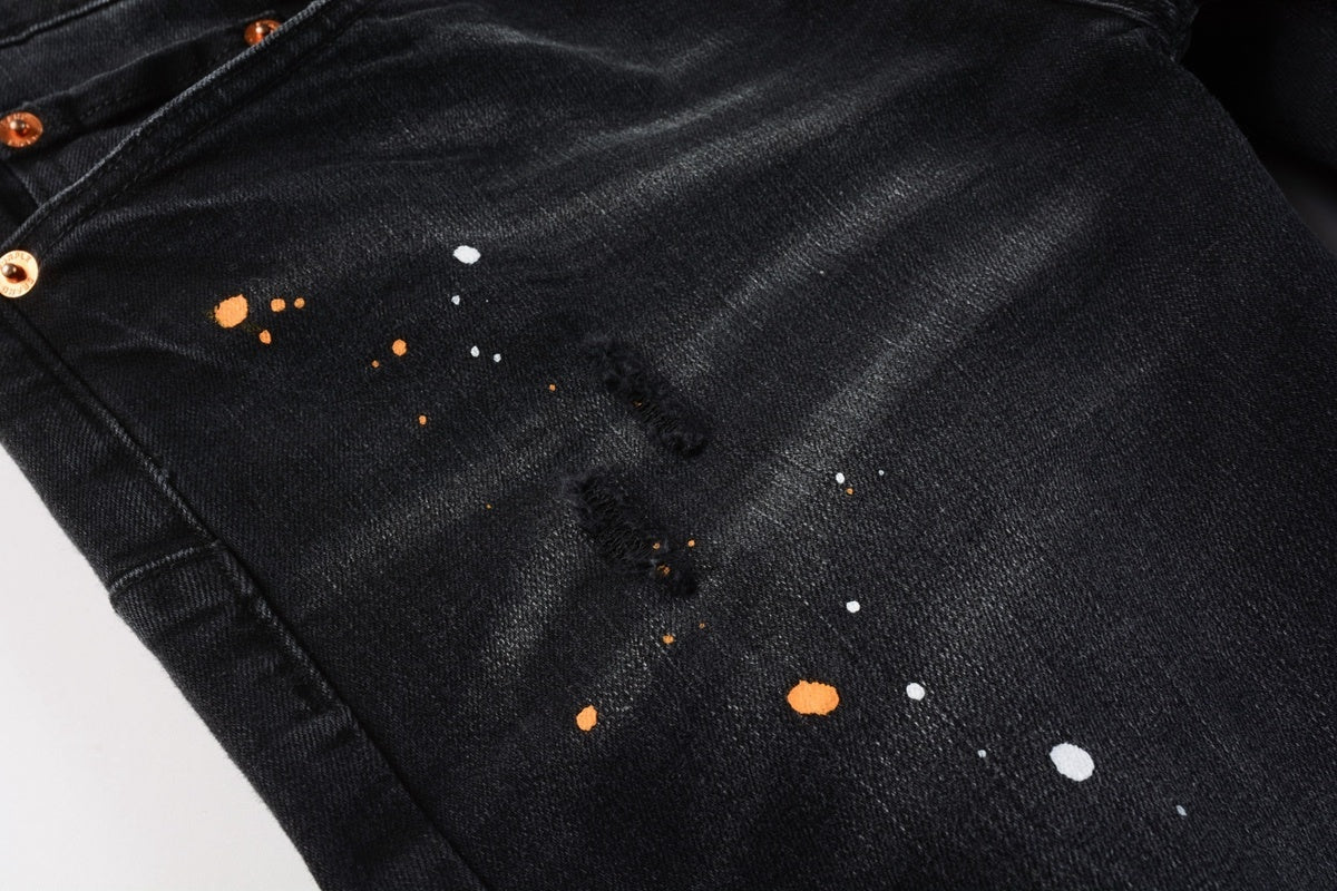 Men's Streetwear Slim Fit Distressed Black Damaged Holes Stretch Ripped Jeans