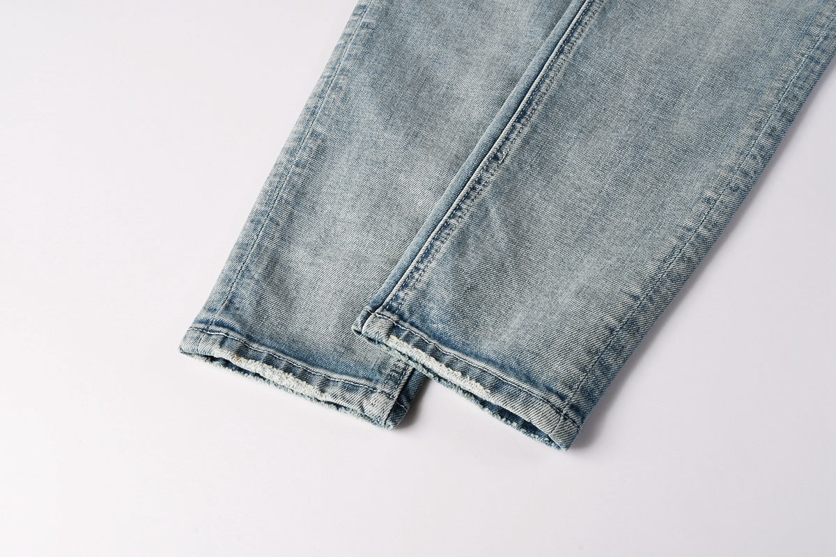 Men's Light Wash Slim Skinny Jeans - Vintage Streetwear Denim