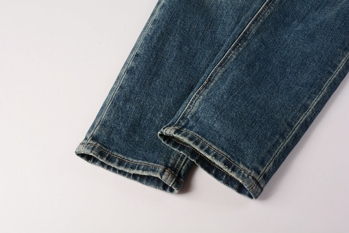 Men's Vintage Blue Multi-Rip Distressed Skinny Jeans - Stretch Denim