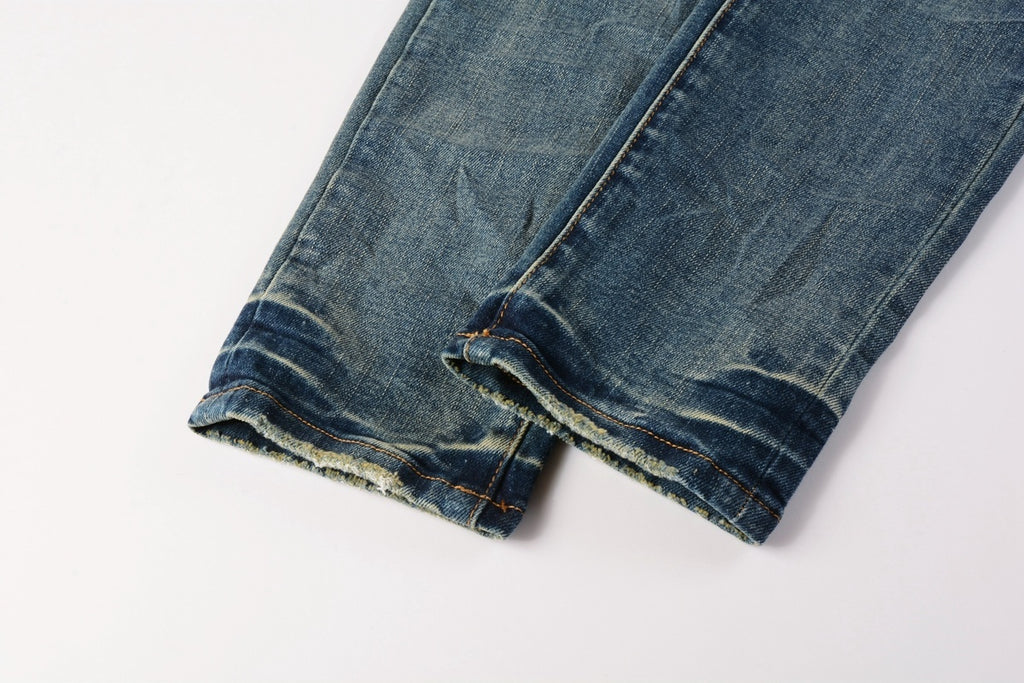 Men's Distressed Blue Stretch Skinny  Ripped Jeans Slim Fit Denim