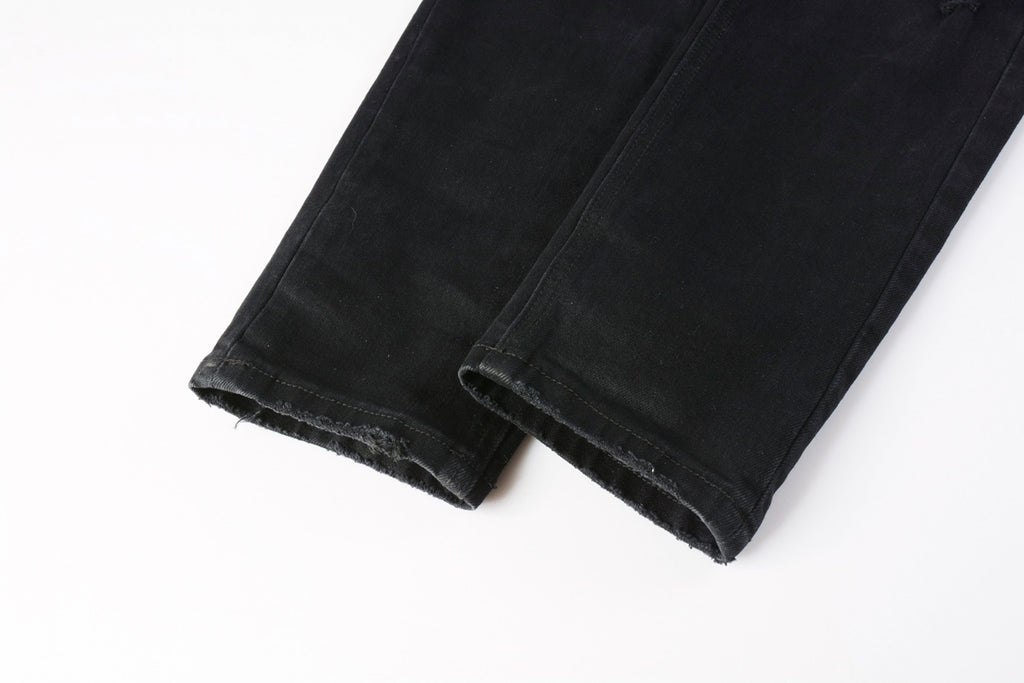 Men's Black Heavy Distressed Bandana Patch Skinny Jeans - Stretch Denim