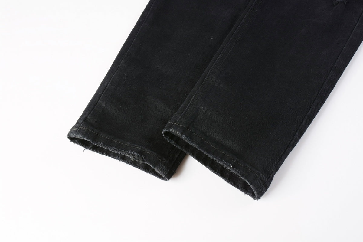 Men's Black Heavy Distressed Bandana Patch Skinny Jeans - Stretch Denim