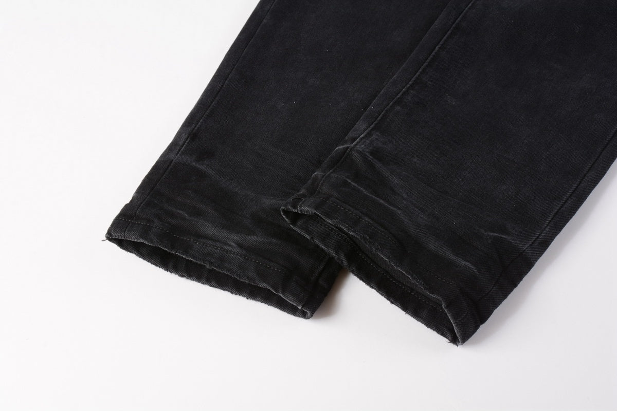 High Street Distressed Black Gray Destroyed Holes Stretch Slim Fit Ripped Jeans For Men