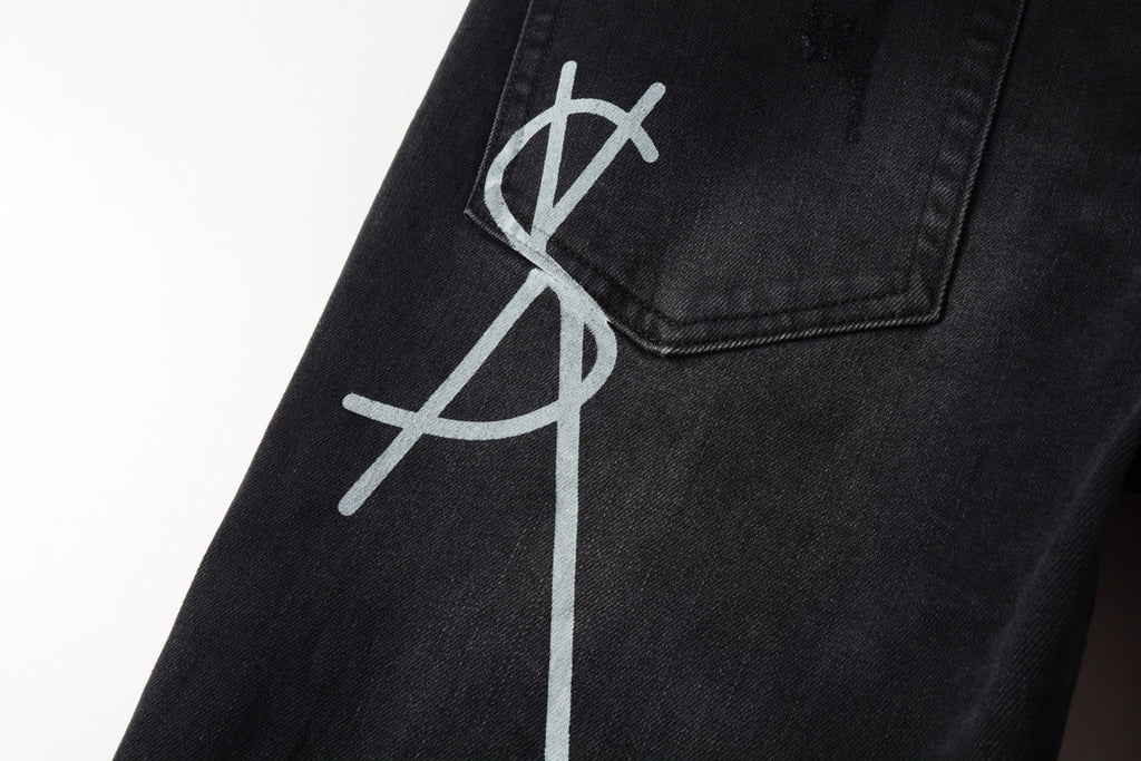 Men's Black Wash Cross-Studded Distressed Skinny Jeans - Stretch Denim