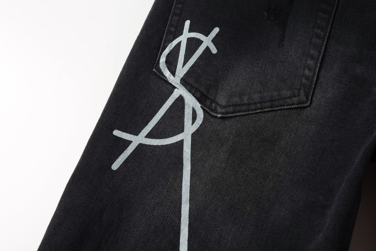 Men's Black Wash Cross-Studded Distressed Skinny Jeans - Stretch Denim