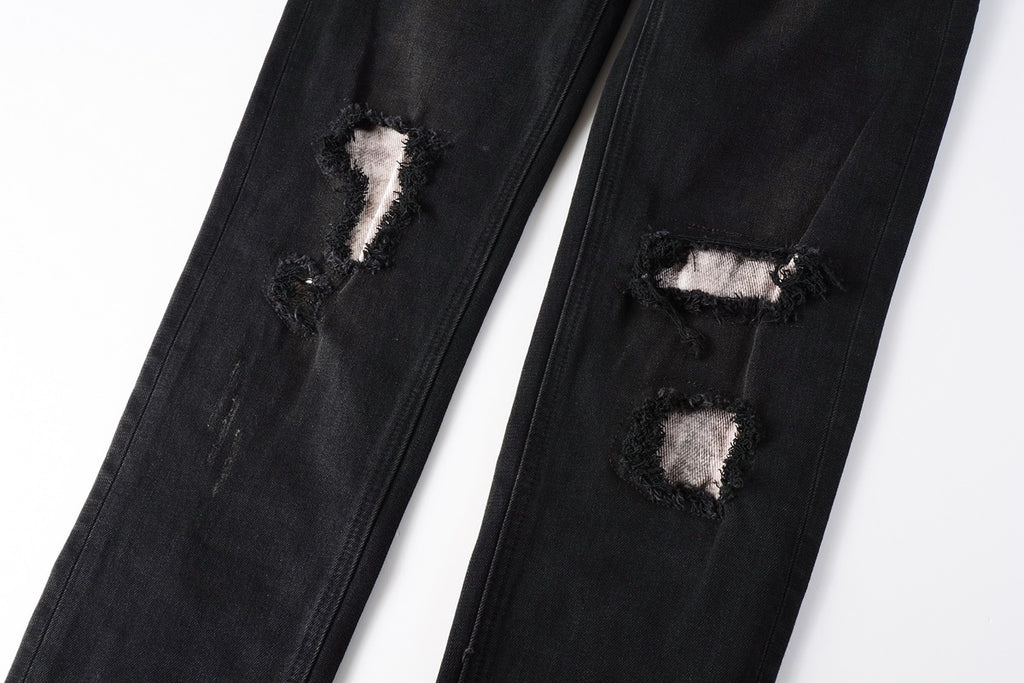 Men's Black Distressed Skinny Jeans - Ripped Stretch Denim Pants