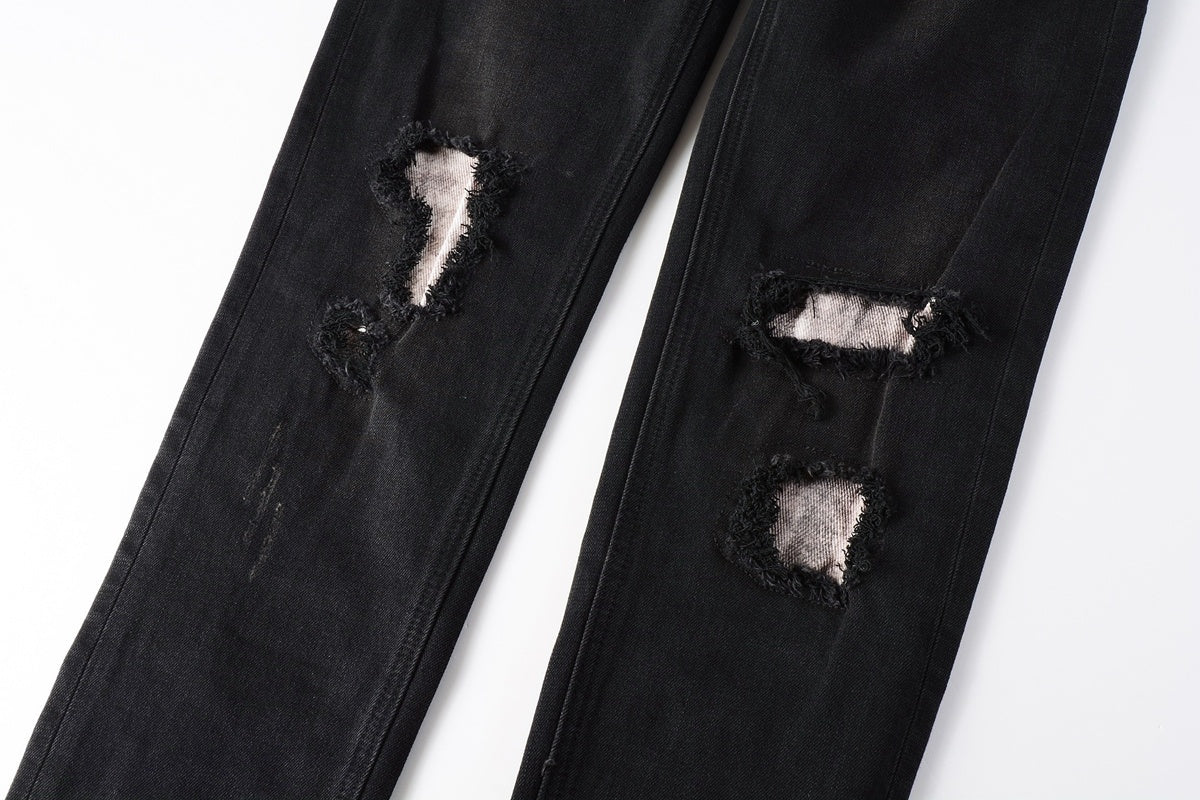 Men's Black Distressed Skinny Jeans - Ripped Stretch Denim Pants