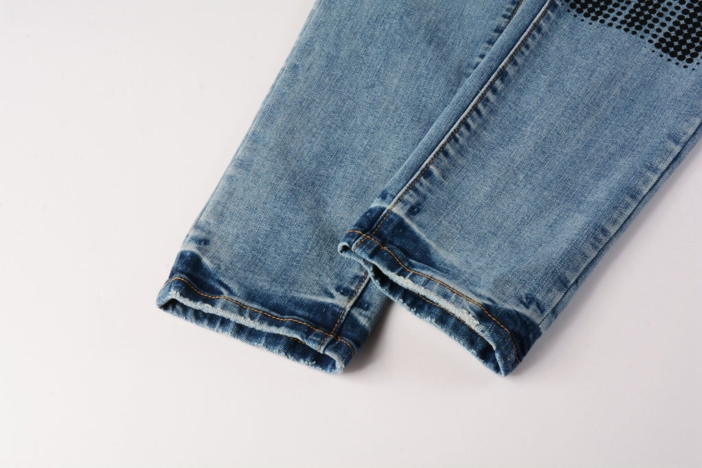 Men's Slim Fit High Street Distressed Blue Stretch Ripped Jeans