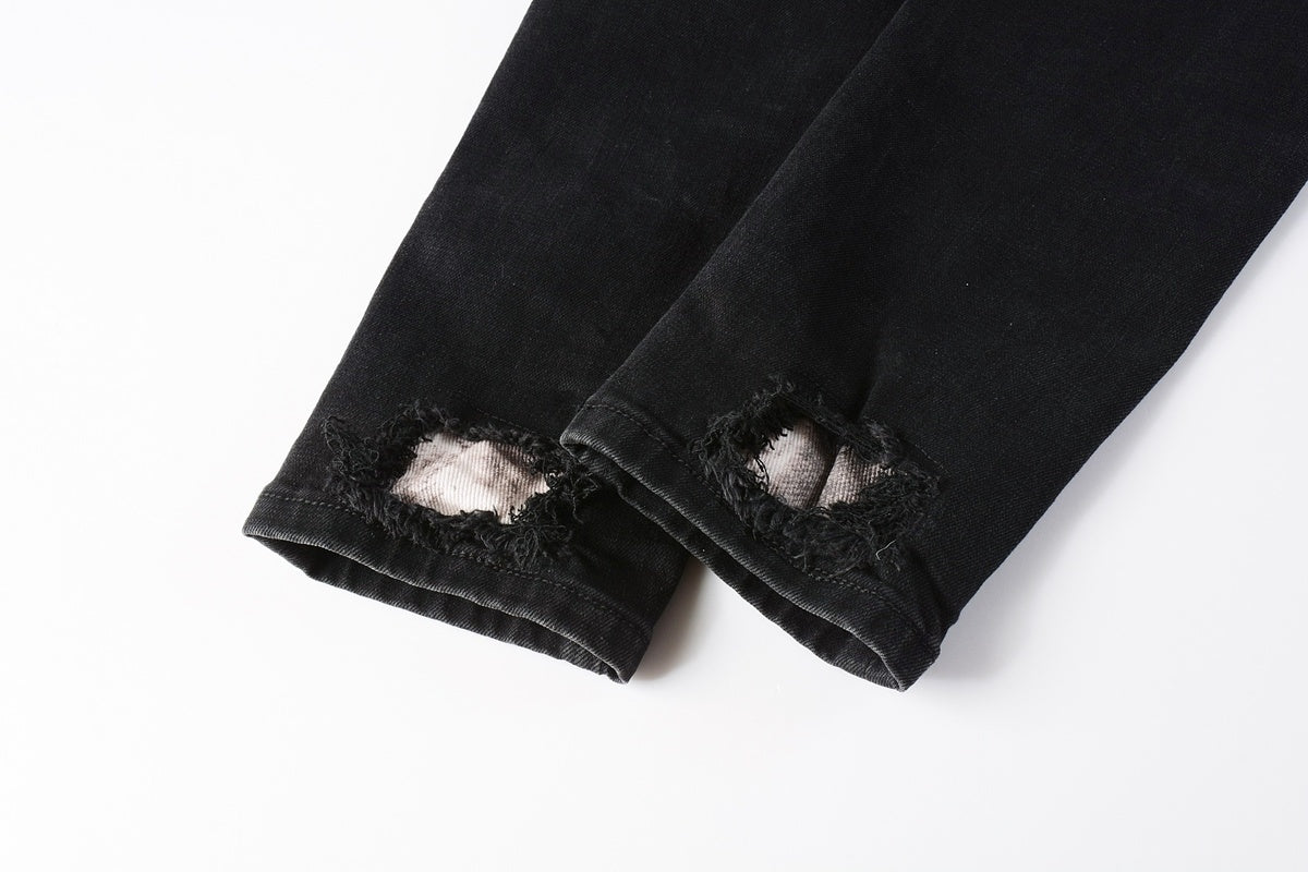 Men's Black Distressed Skinny Jeans - Ripped Stretch Denim Pants