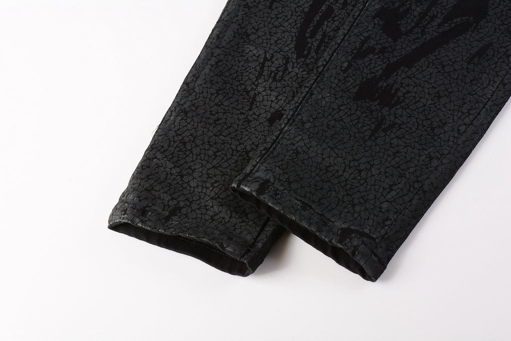 Men's High Street Distressed Black Stretch Slim Fit Ripped Jeans