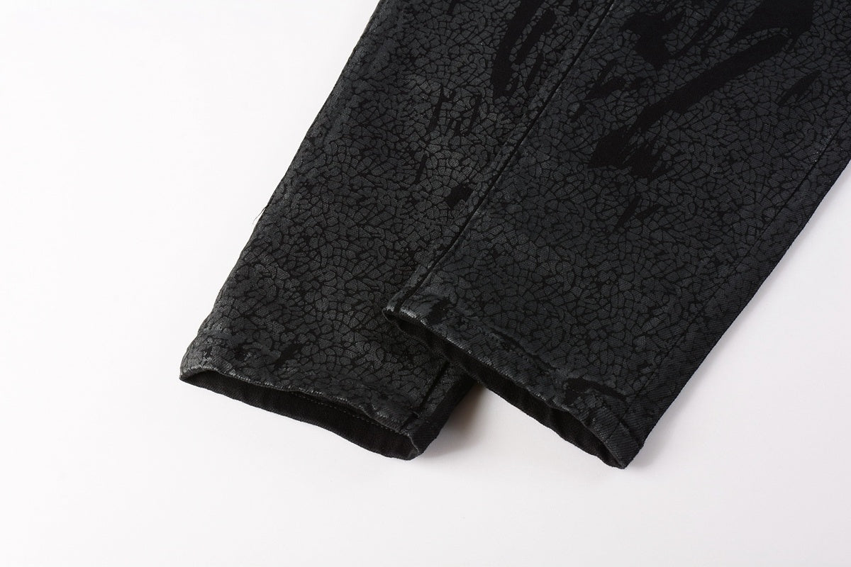 Men's High Street Distressed Black Stretch Slim Fit Ripped Jeans