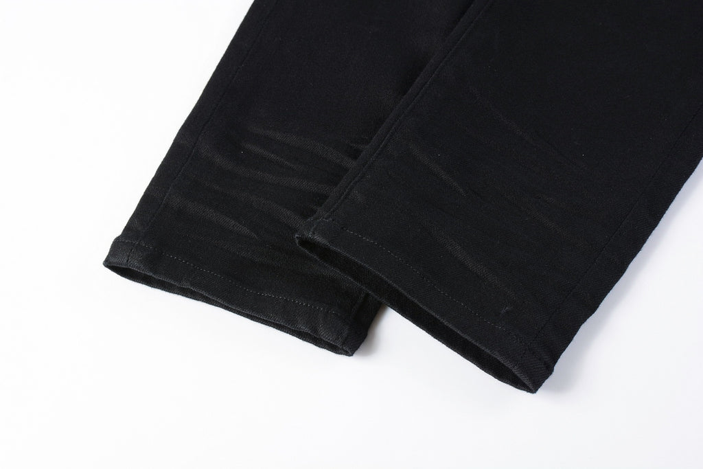 Slim Fit Street Style Denim Black Ripped Jeans For Men