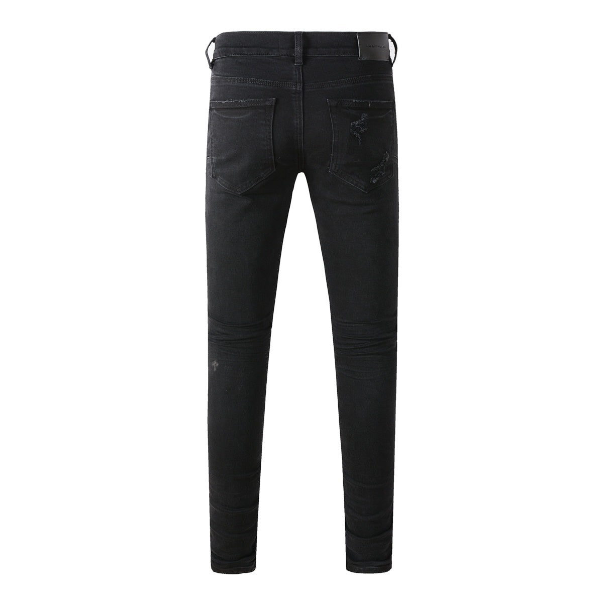Men's Distressed Black Skinny Jeans with Ripped Holes & Button Fly