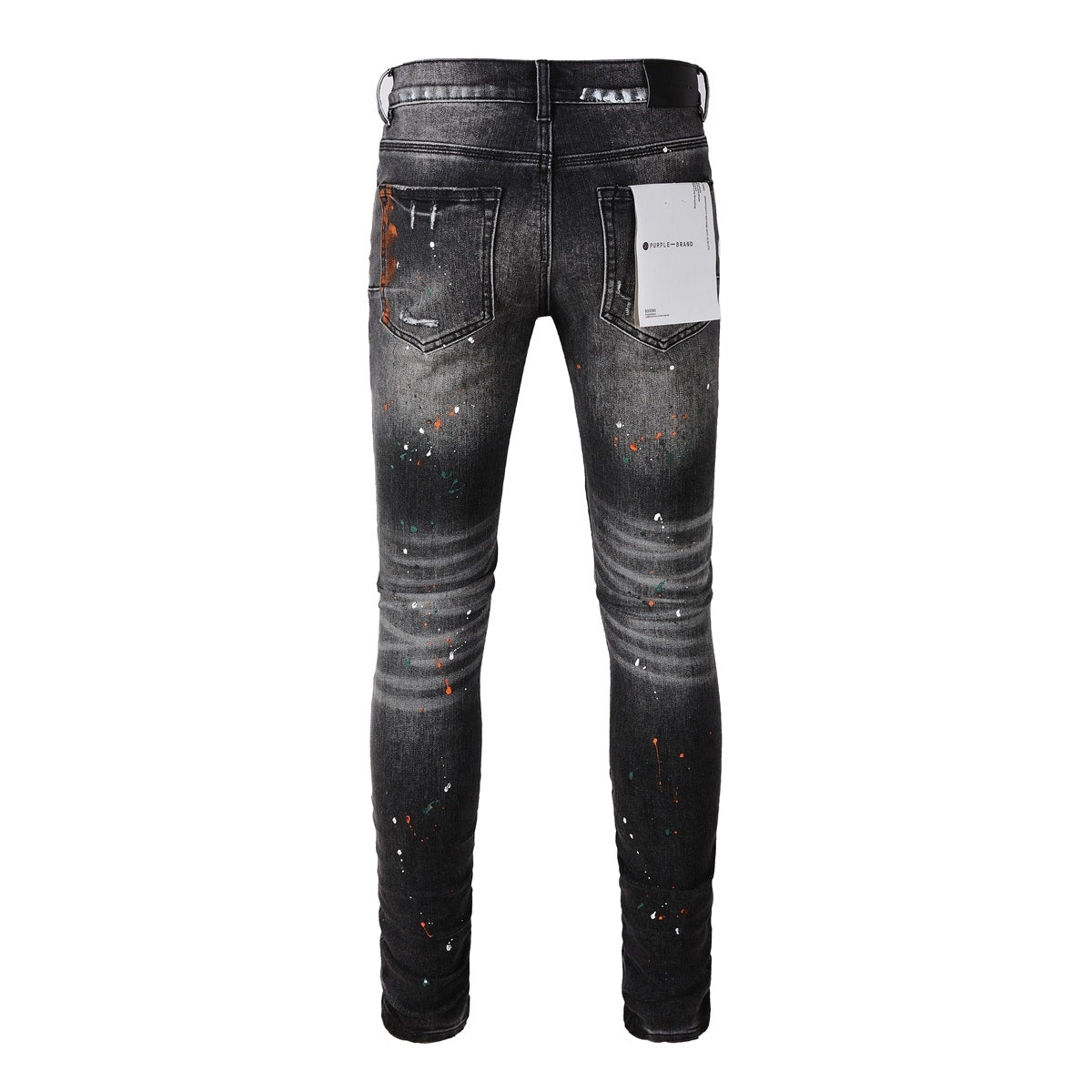 Men's High Street Distressed Black Gray Damaged Holes Spray Paint Stretch Slim Fit Ripped Jeans