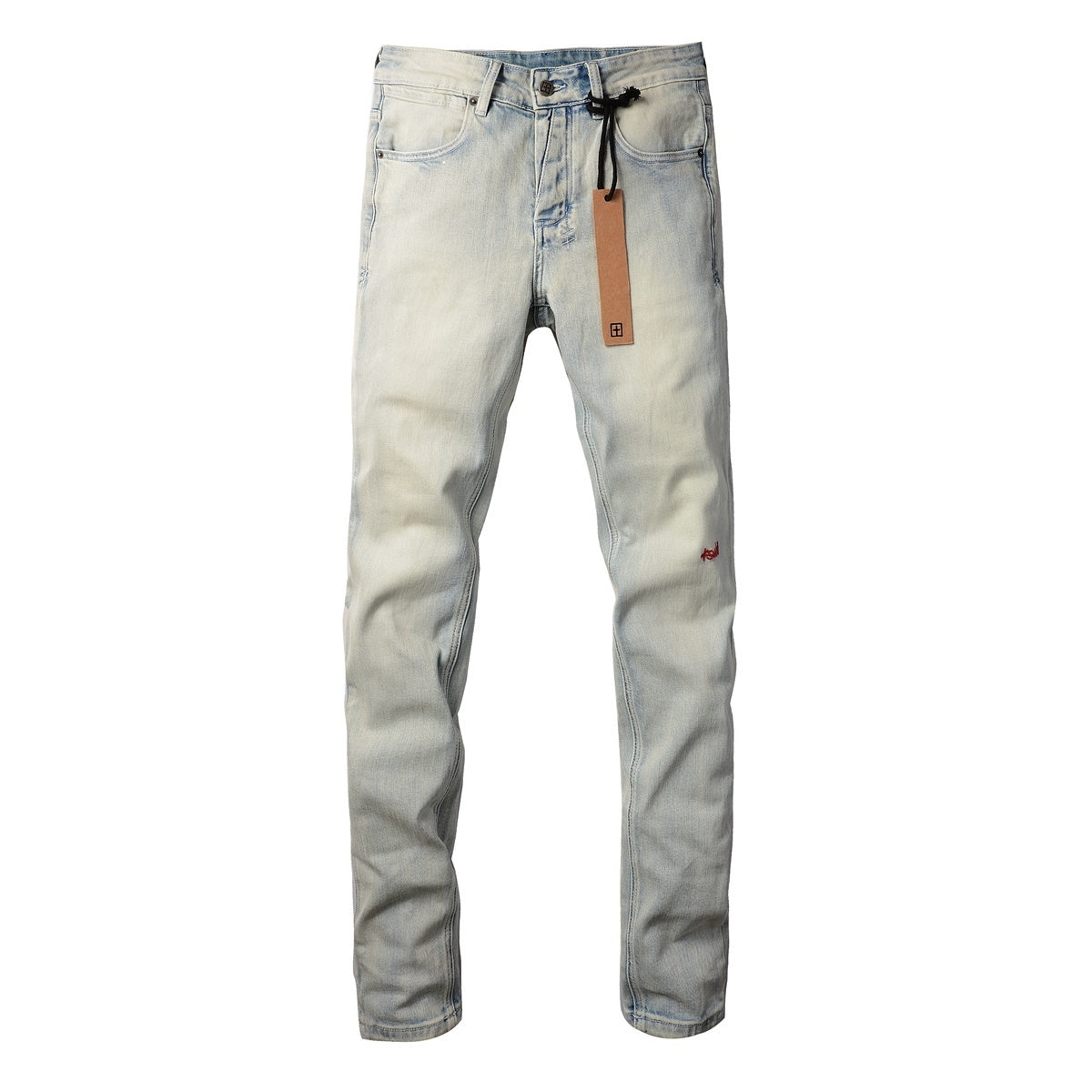 Men's Light Wash Minimal Embroidered Skinny Jeans - Stretch Denim