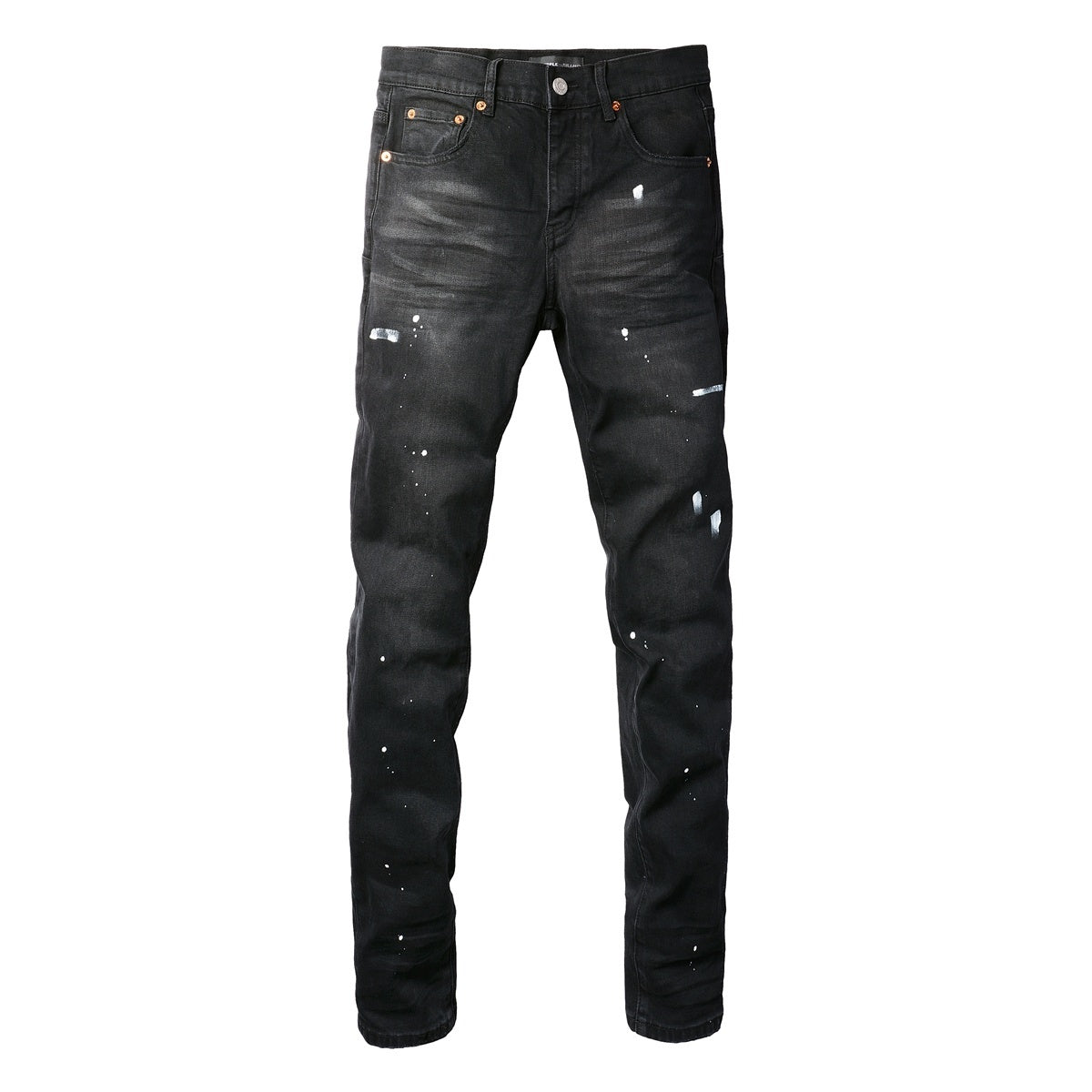 Men's Distressed Black Skinny Jeans with Graffiti Print, Ripped Holes & Button Fly