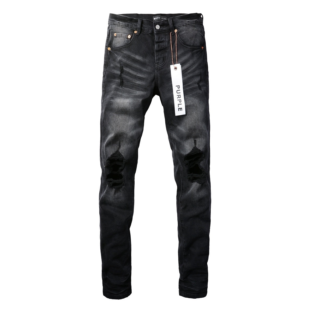 High Street Distressed Black Gray Destroyed Holes Stretch Slim Fit Ripped Jeans For Men