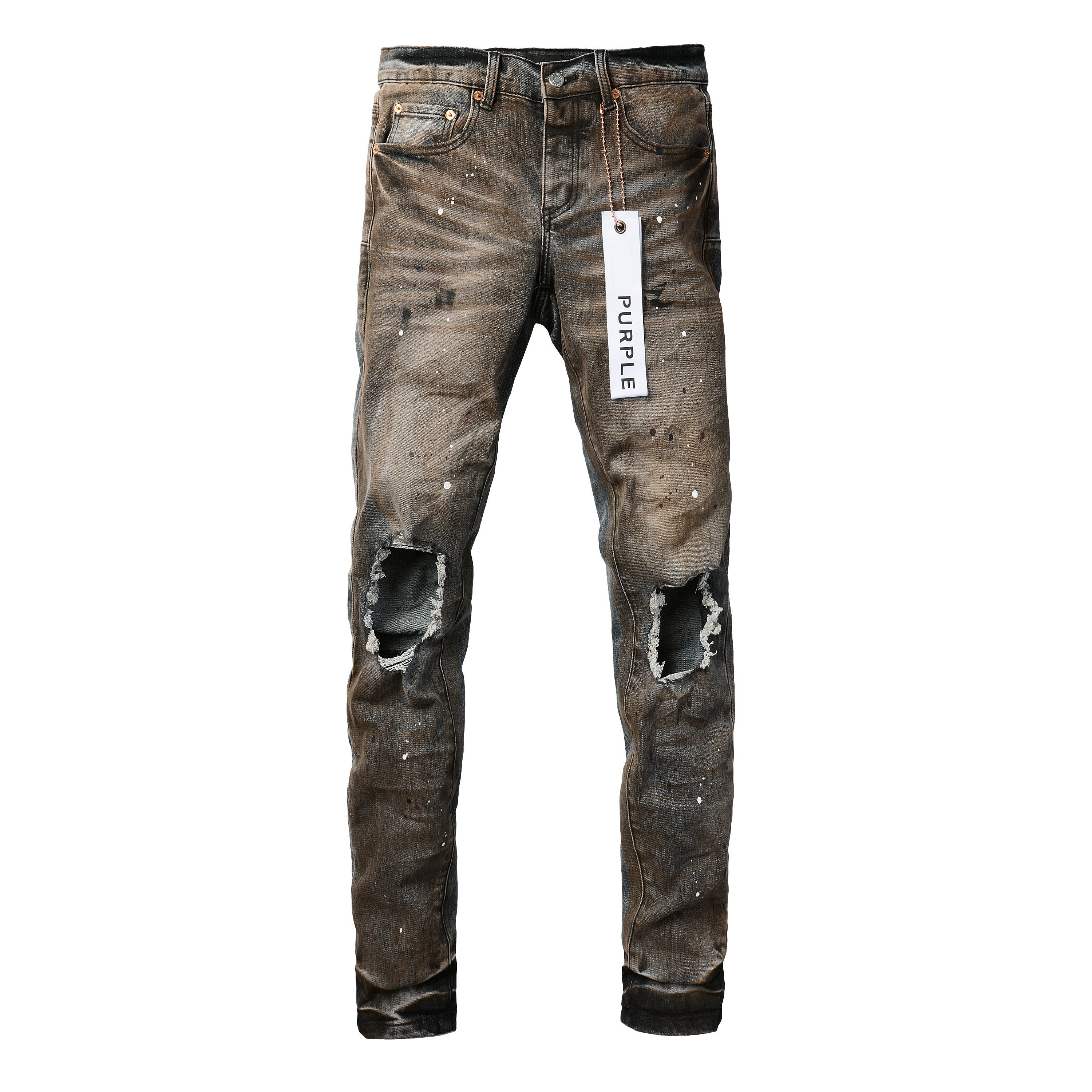 Men's Distressed Dirty Damaged Holes Stretch Slim Fit Ripped Jeans