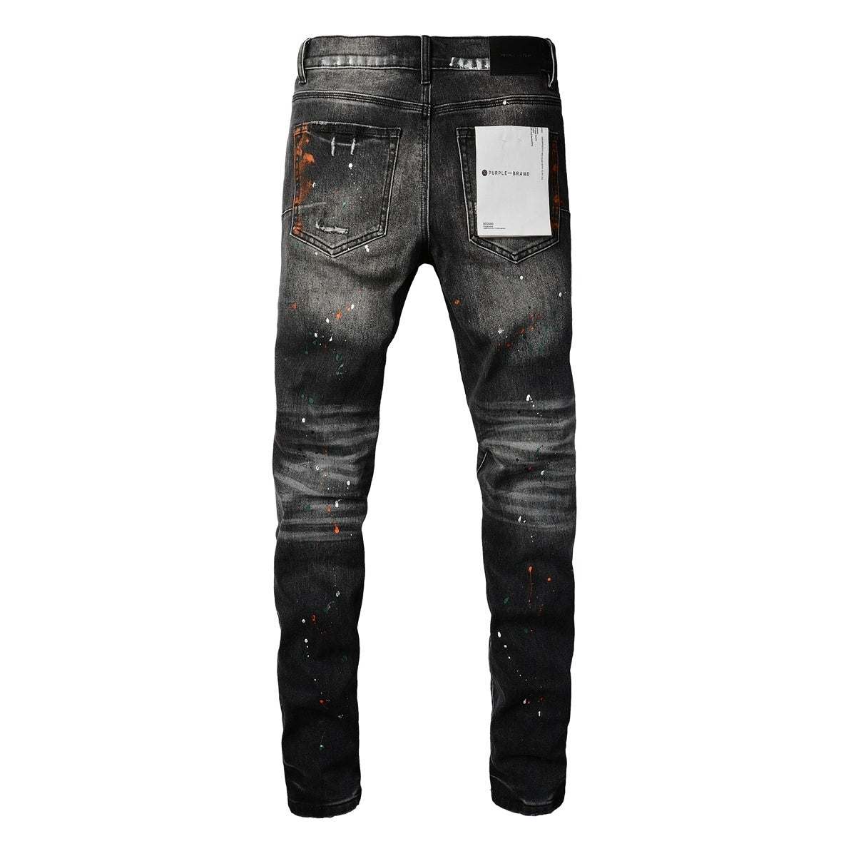 Men's High Street Distressed Black Gray Damaged Holes Spray Paint Stretch Slim Fit Ripped Jeans