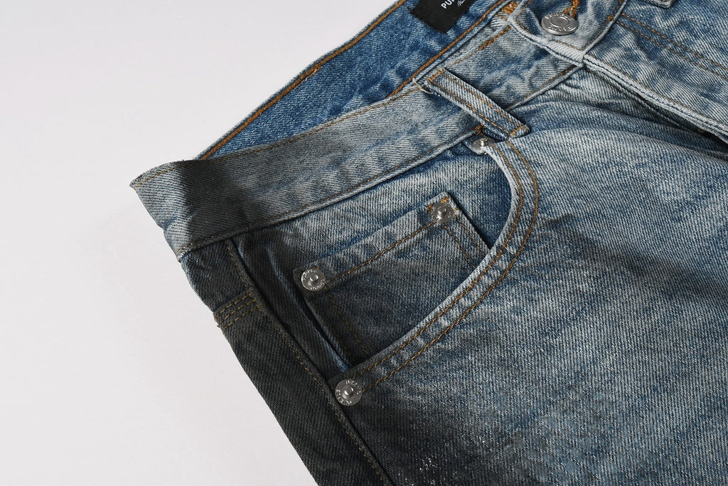 Men's Blue Coated Baggy Jeans with Wide Leg, Loose Fit & Stretch Denim