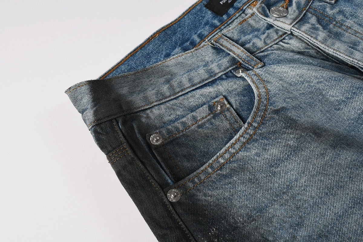 Men's Blue Coated Baggy Jeans with Wide Leg, Loose Fit & Stretch Denim