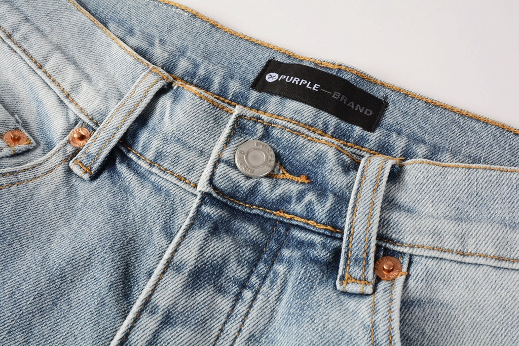 Men's Distressed Light Blue Skinny Jeans with Ripped Holes & Button Fly