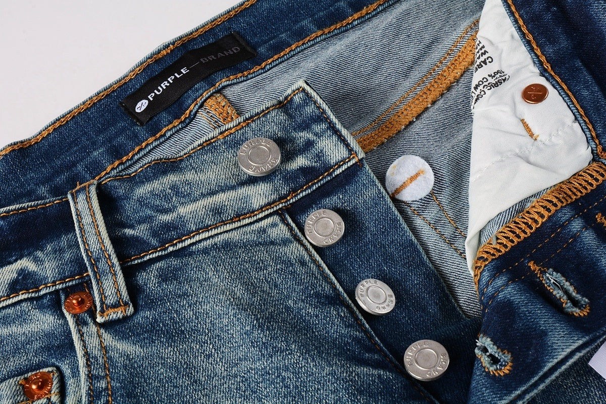 Men's Streetwear Slim Fit Distressed Light Blue Stretch Skinny Damaged Holes Raw Hems Ripped Jeans