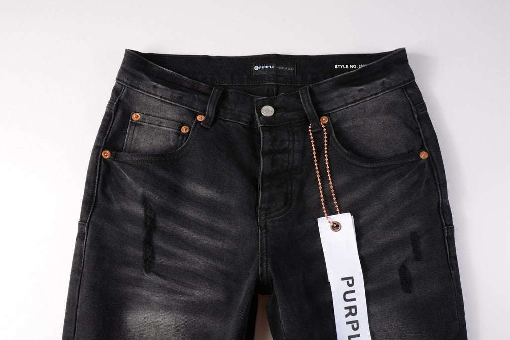 High Street Distressed Black Gray Destroyed Holes Stretch Slim Fit Ripped Jeans For Men