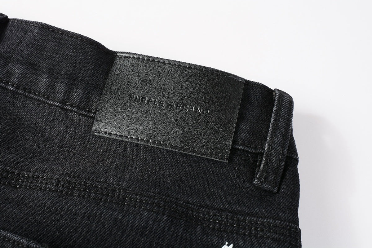Men's Distressed Black Skinny Jeans with Graffiti Print, Ripped Holes & Button Fly