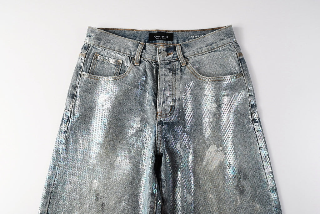 Men's & Women's Distressed Blue Baggy Jeans with Graffiti Design & Stretch Fit