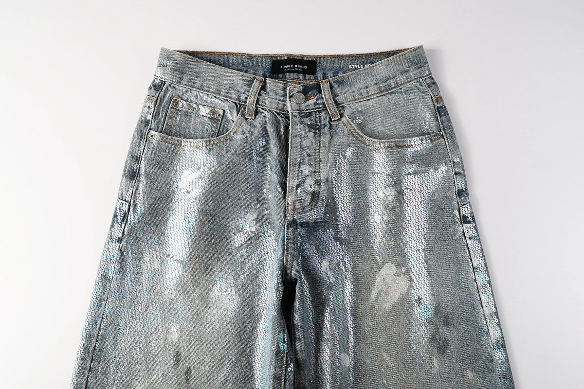 Men's & Women's Distressed Blue Baggy Jeans with Graffiti Design & Stretch Fit