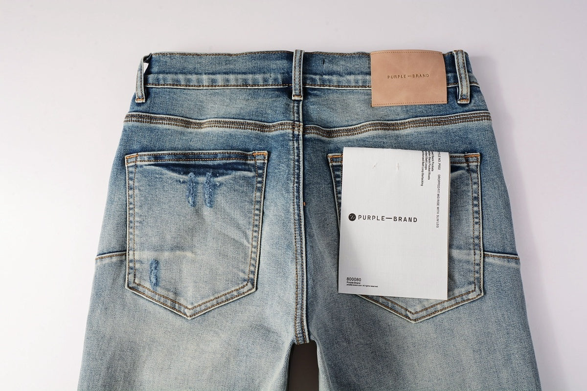 Men's Streetwear Slim Fit Distressed Light Blue Stretch Skinny Damaged Holes Raw Hems Ripped Jeans